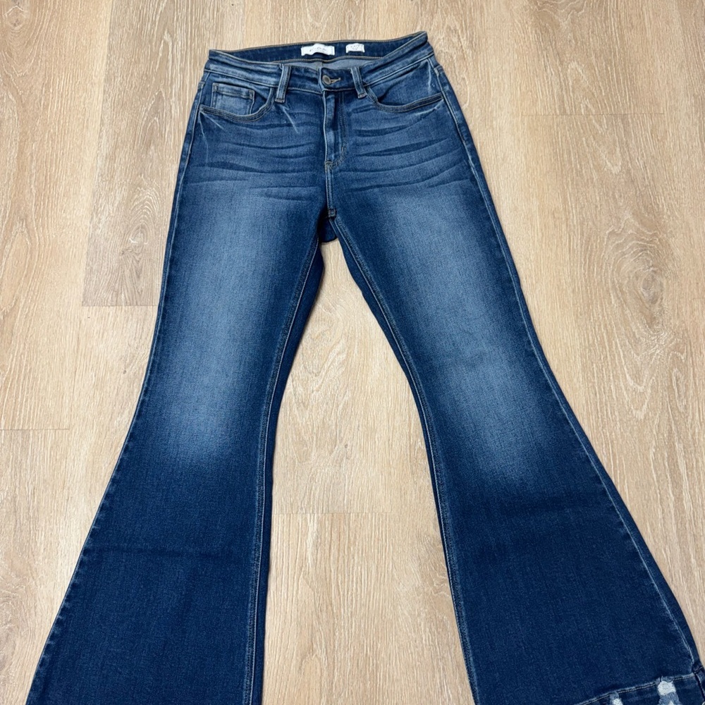 Kancan Kurvy Mid-Rise Flared Blue Jeans
